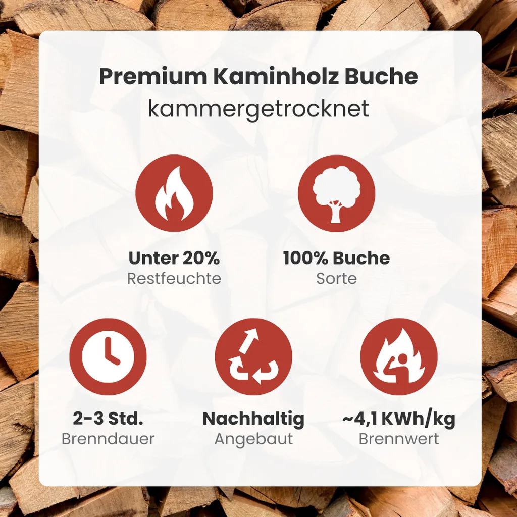 1 RM PREMIUM Legna da ardere di faggio | 25 cm | essiccata in forno | su bancale | 500 kg | legna da camino | 1,6 SRM - immagine 4