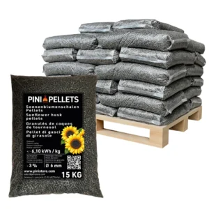 PINI Pellet di gusci di girasole 6 mm – Pellet da riscaldamento, 480 kg per bancale